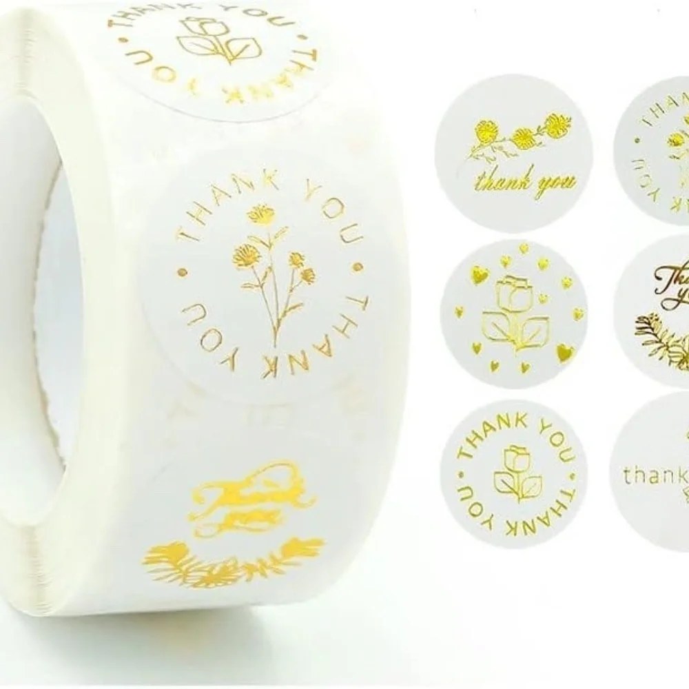 Gold Foil Thank You Sticker, Glitter Gold Floral Labels Stickers 1